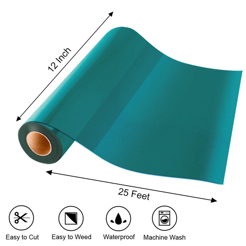 KISSWILL Teal HTV Heat Transfer Vinyl - 12 Inch X 25 Feet Aqua Iron on Vinyl Rolls for Iron on T-Shirts - Image 2